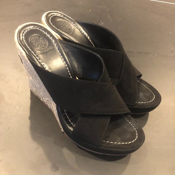 Tory Burch 4" Black Espadrille Wedges - Picture 1 of 5